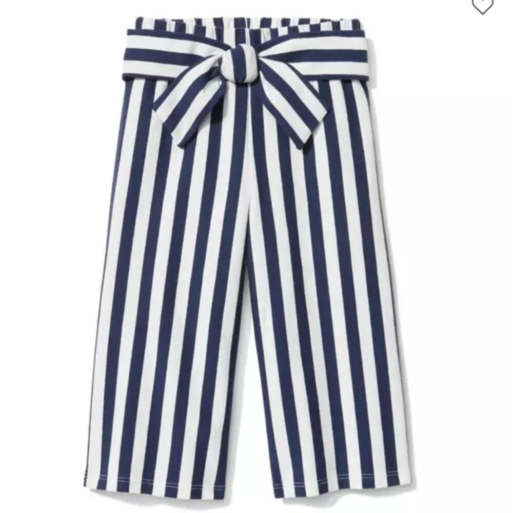 Janie and Jack Navy & White Striped Wide-Leg Tie-Waist Pants – Girls’ Size 3